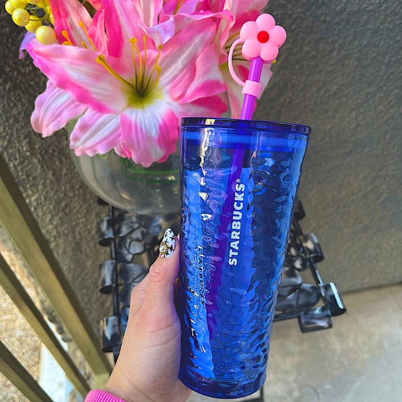 ❌LAST❌ New💙🌸 Starbucks glass tumbler cup + pink Sakura straw topper - Picture 5 of 6